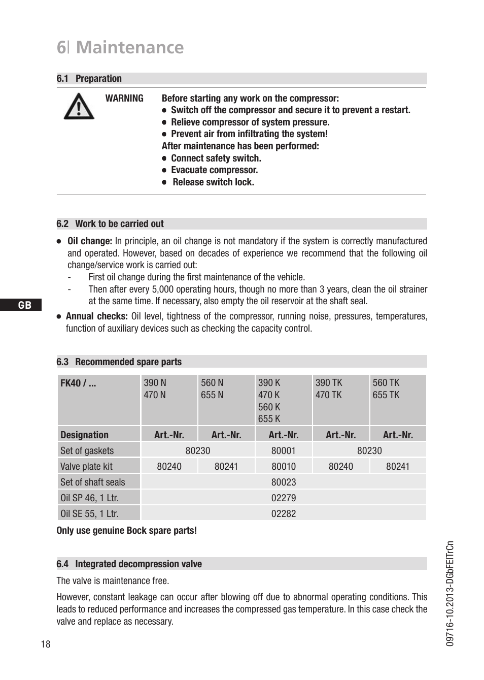 6 | maintenance | GEA Bock FK40 User Manual | Page 18 / 26