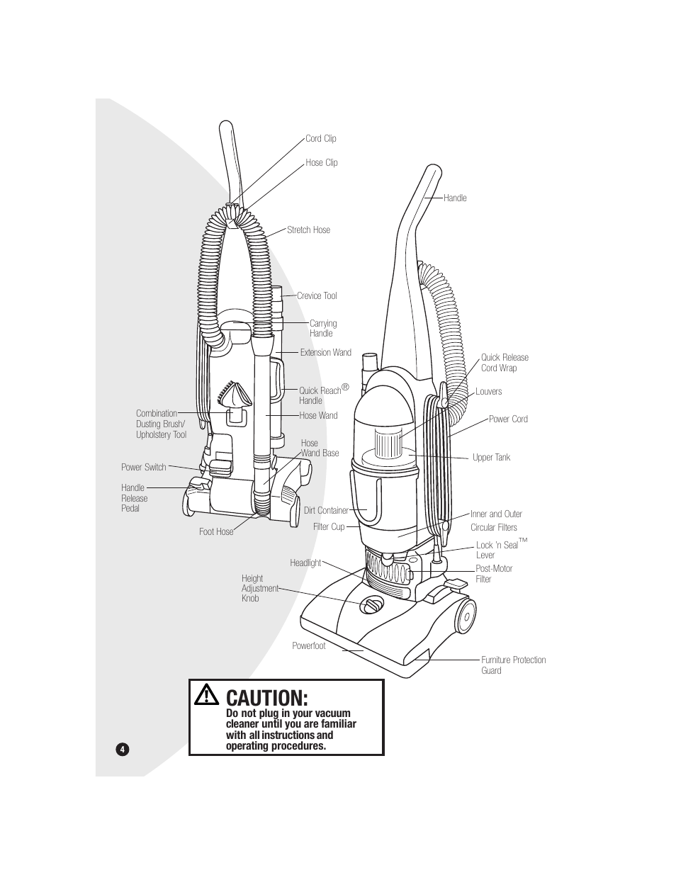 Caution | Bissell Bagless 6579 series User Manual | Page 4 / 16
