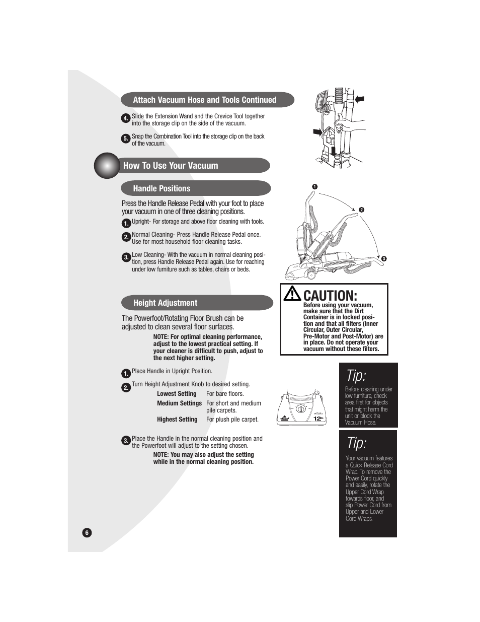 Caution | Bissell Bagless 6579 series User Manual | Page 6 / 16