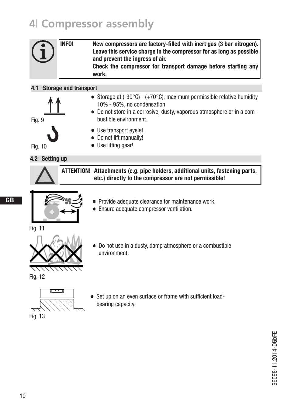 4 | compressor assembly, 1 wasserwaage, D gb f e | GEA Bock HG22P A User Manual | Page 10 / 28