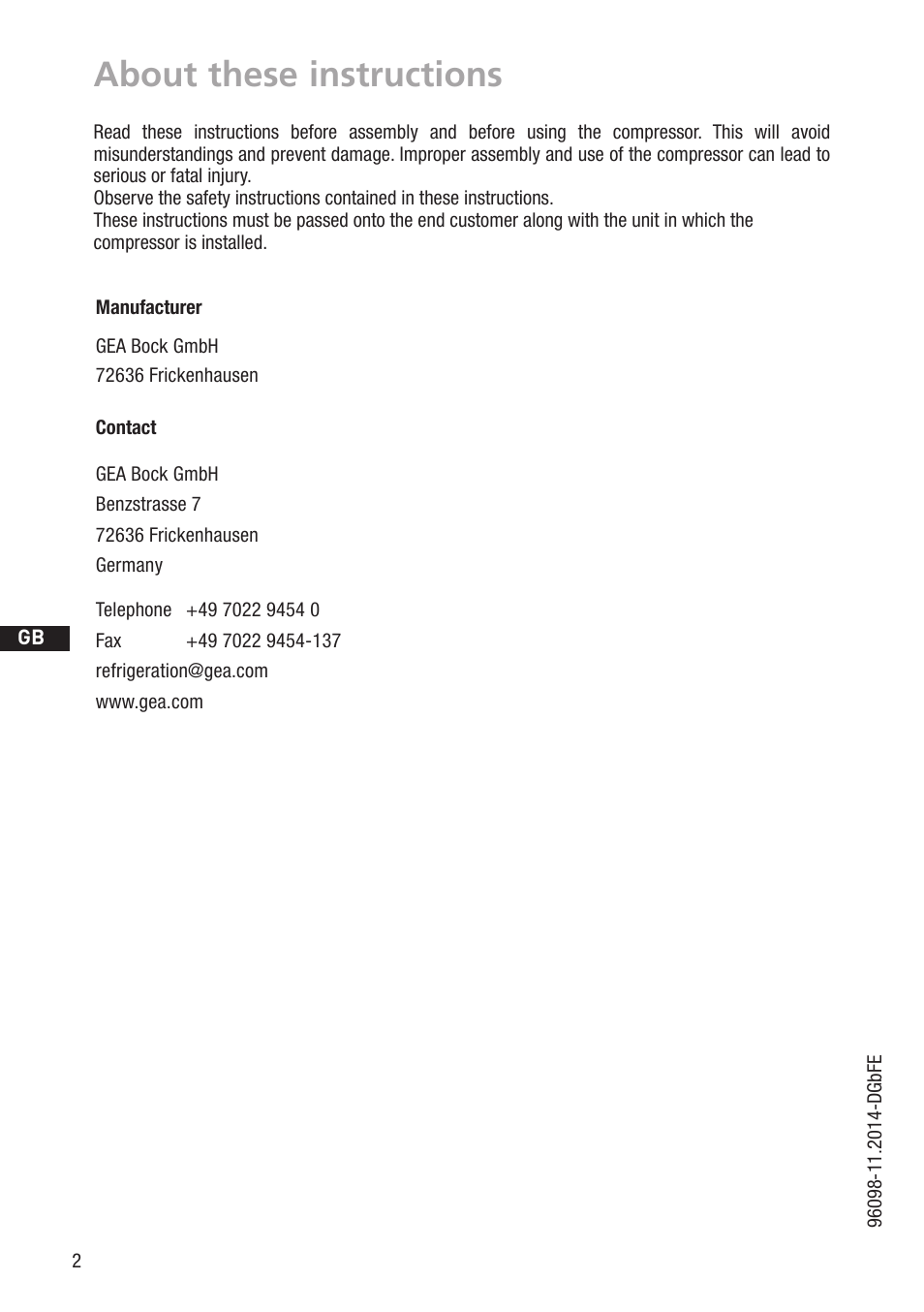 About these instructions | GEA Bock HG22P A User Manual | Page 2 / 28