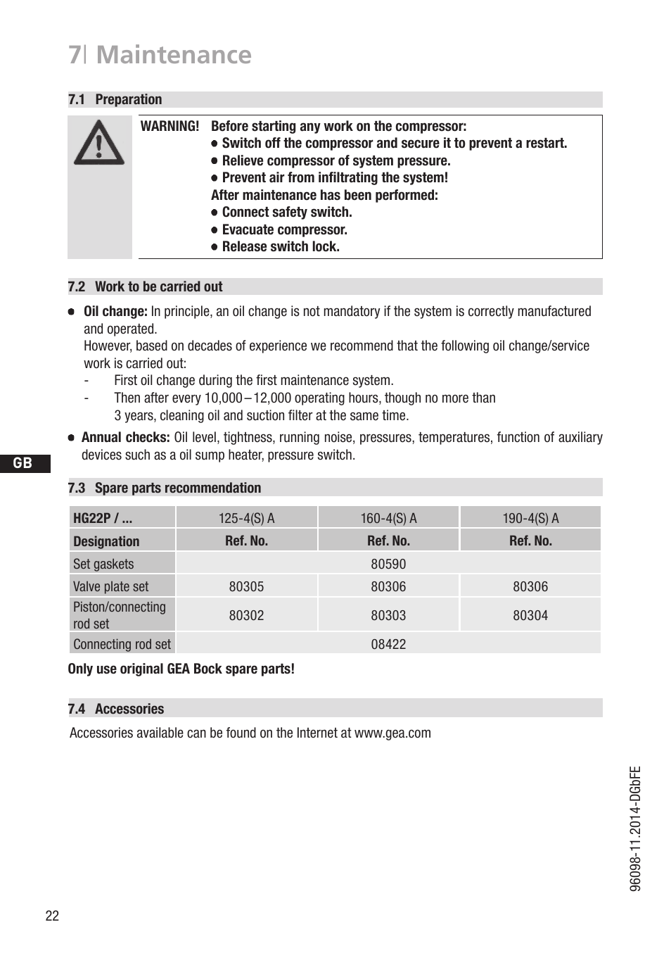 7 | maintenance | GEA Bock HG22P A User Manual | Page 22 / 28