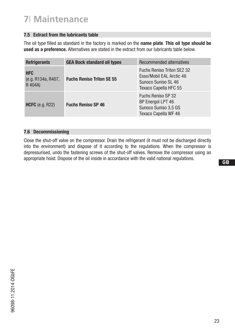 7 | maintenance | GEA Bock HG22P A User Manual | Page 23 / 28