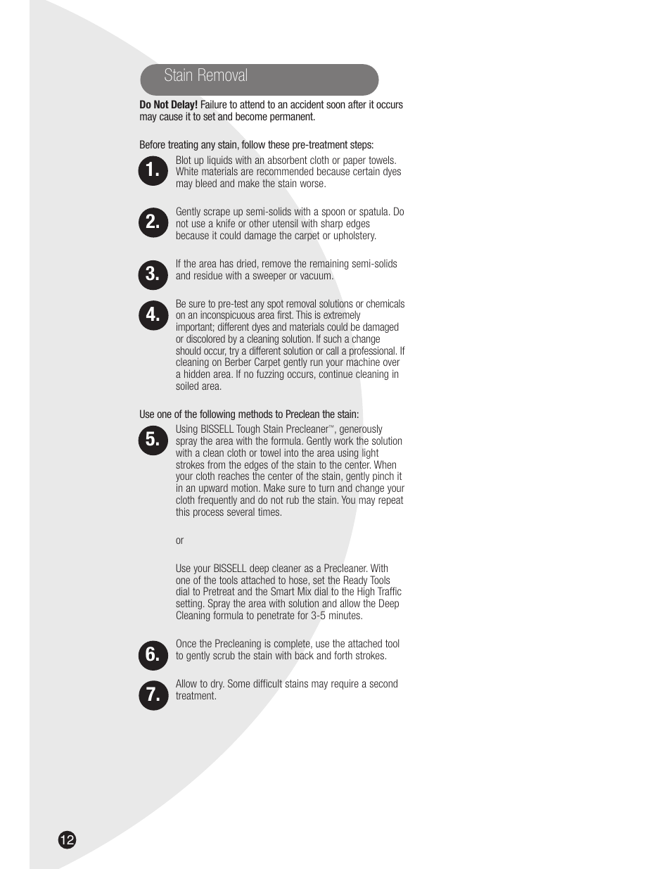 Stain removal | Bissell 8915 User Manual | Page 12 / 24
