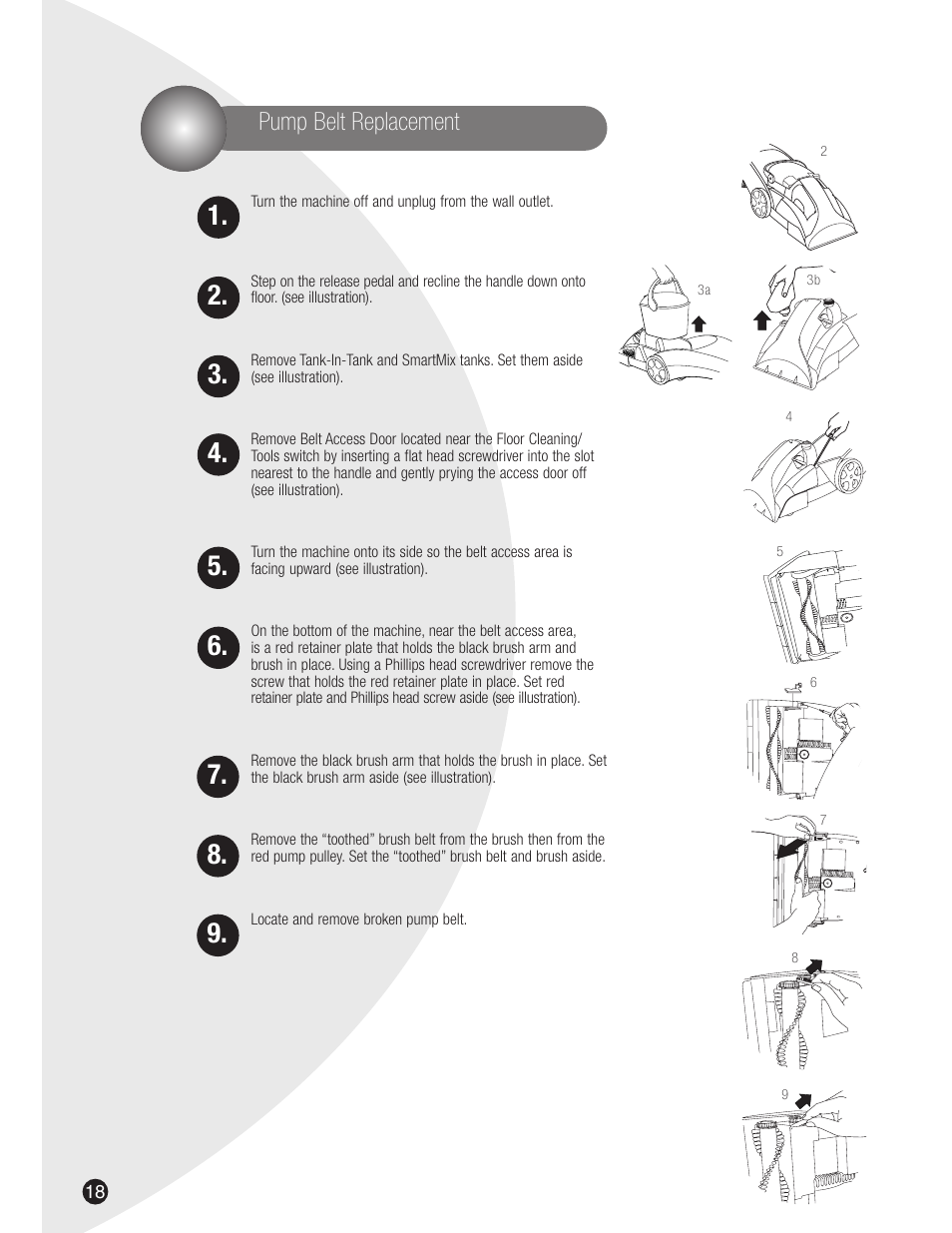 Pump belt replacement | Bissell 8915 User Manual | Page 18 / 24