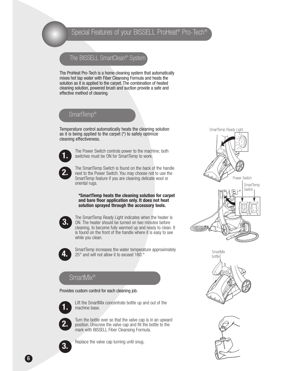Special features of your bissell proheat, Pro-tech, Smartmix | Smarttemp, The bissell smartclean, System | Bissell 8915 User Manual | Page 6 / 24