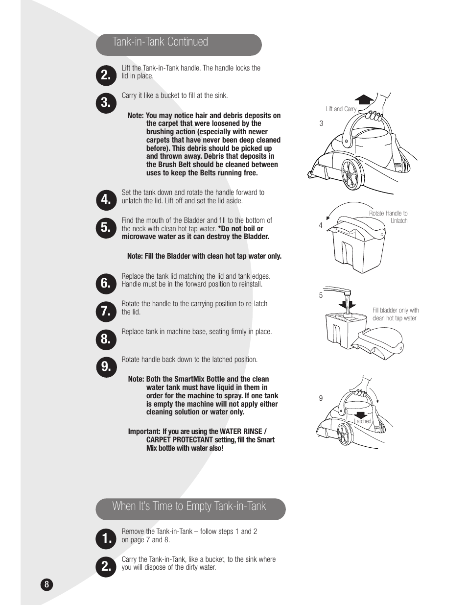 Tank-in-tank continued, When it’s time to empty tank-in-tank | Bissell 8915 User Manual | Page 8 / 24
