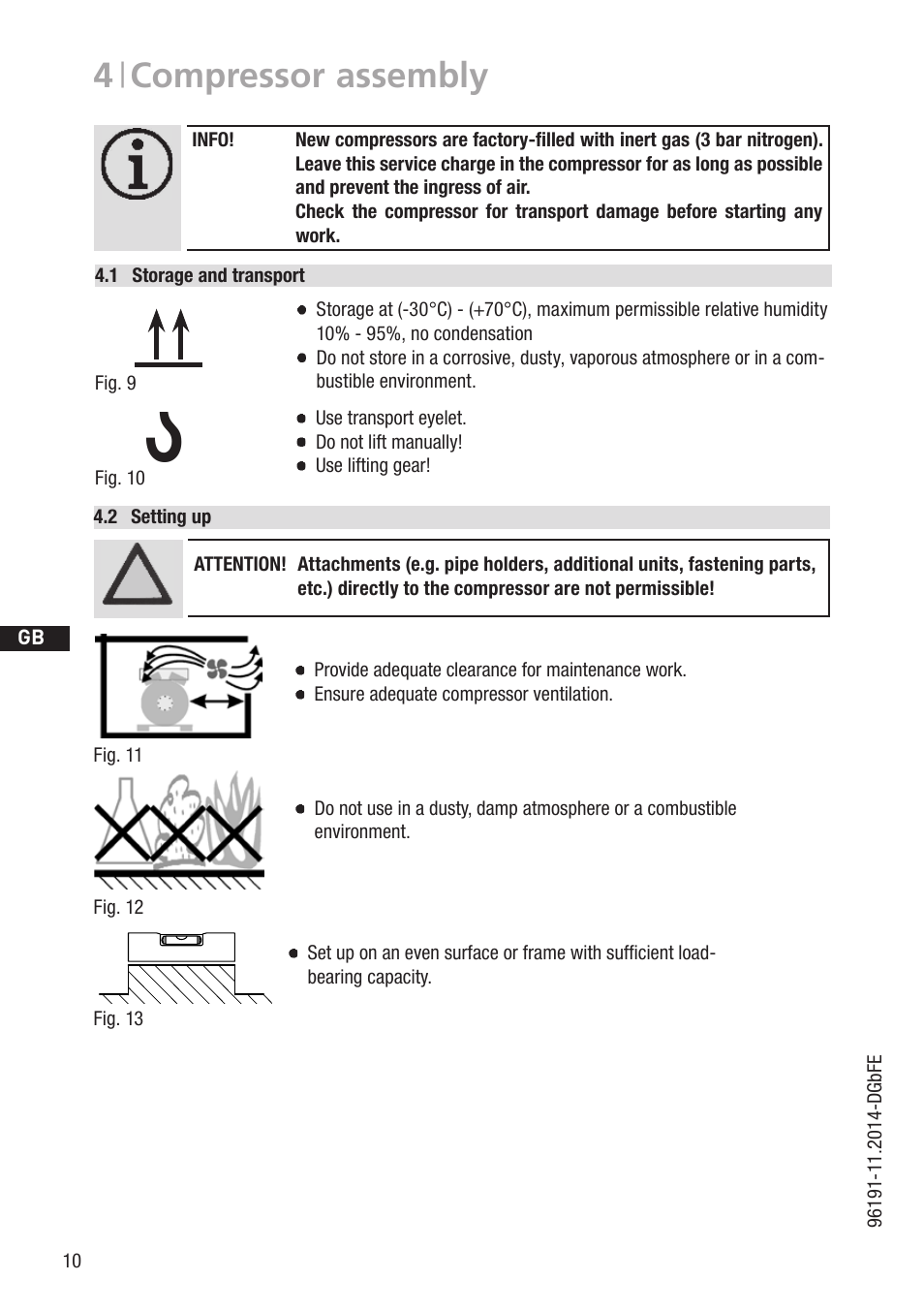 4 | compressor assembly, 1 wasserwaage, D gb f e | 2 setting up | GEA Bock HG34e A User Manual | Page 10 / 28