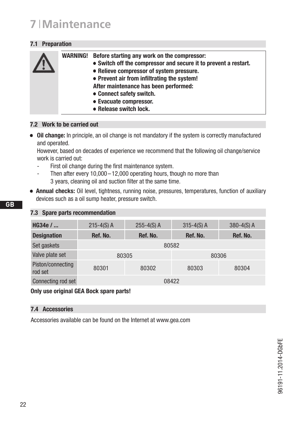7 | maintenance | GEA Bock HG34e A User Manual | Page 22 / 28