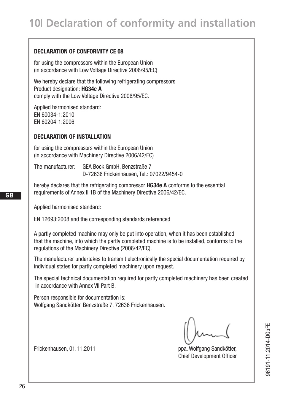 10 | declaration of conformity and installation | GEA Bock HG34e A User Manual | Page 26 / 28