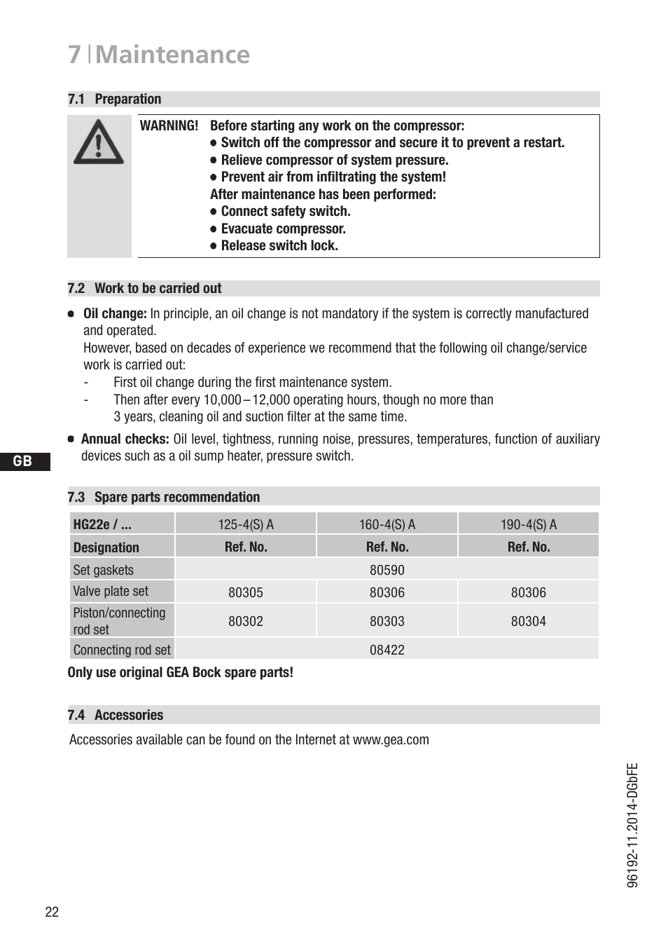7 | maintenance | GEA Bock HG22e A User Manual | Page 22 / 28