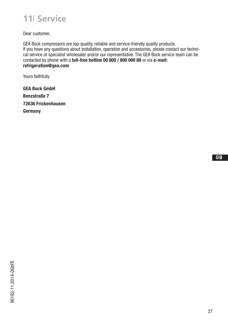 11 | service | GEA Bock HG22e A User Manual | Page 27 / 28