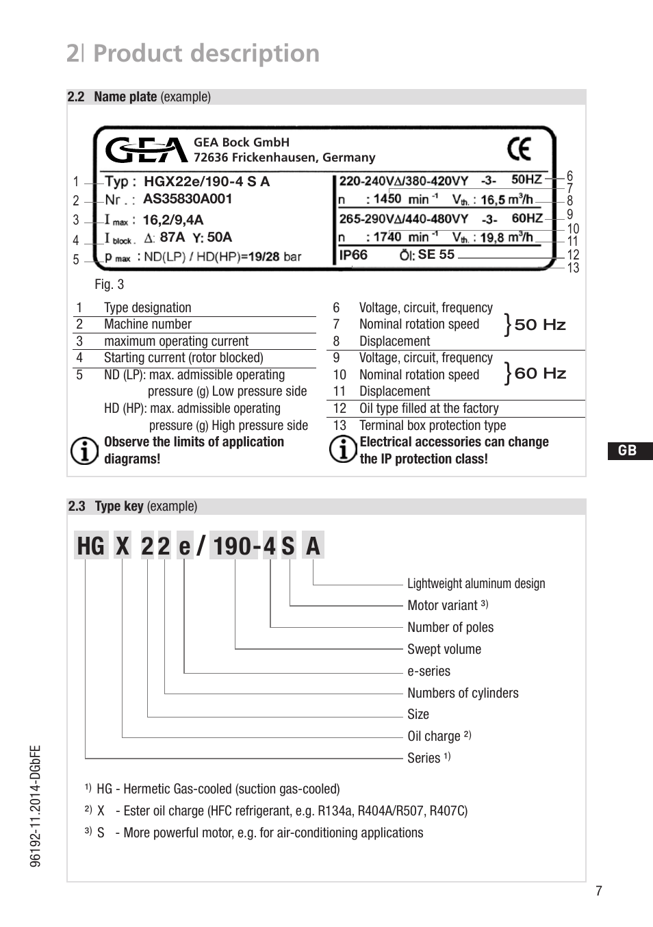 2 | product description, 50 hz 60 hz | GEA Bock HG22e A User Manual | Page 7 / 28
