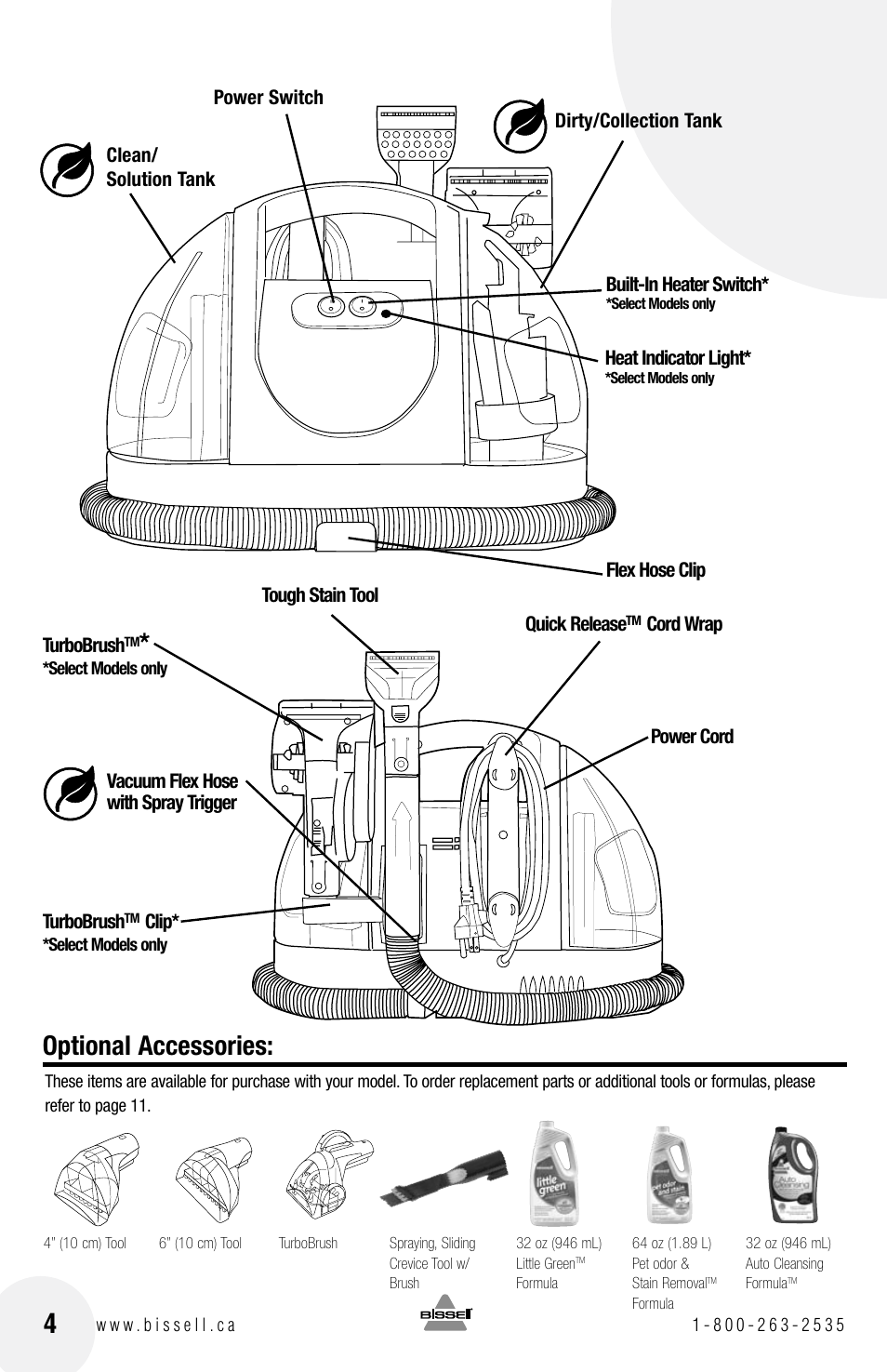 Optional accessories | Bissell Auto Care Proheat 1425 series User Manual | Page 4 / 12