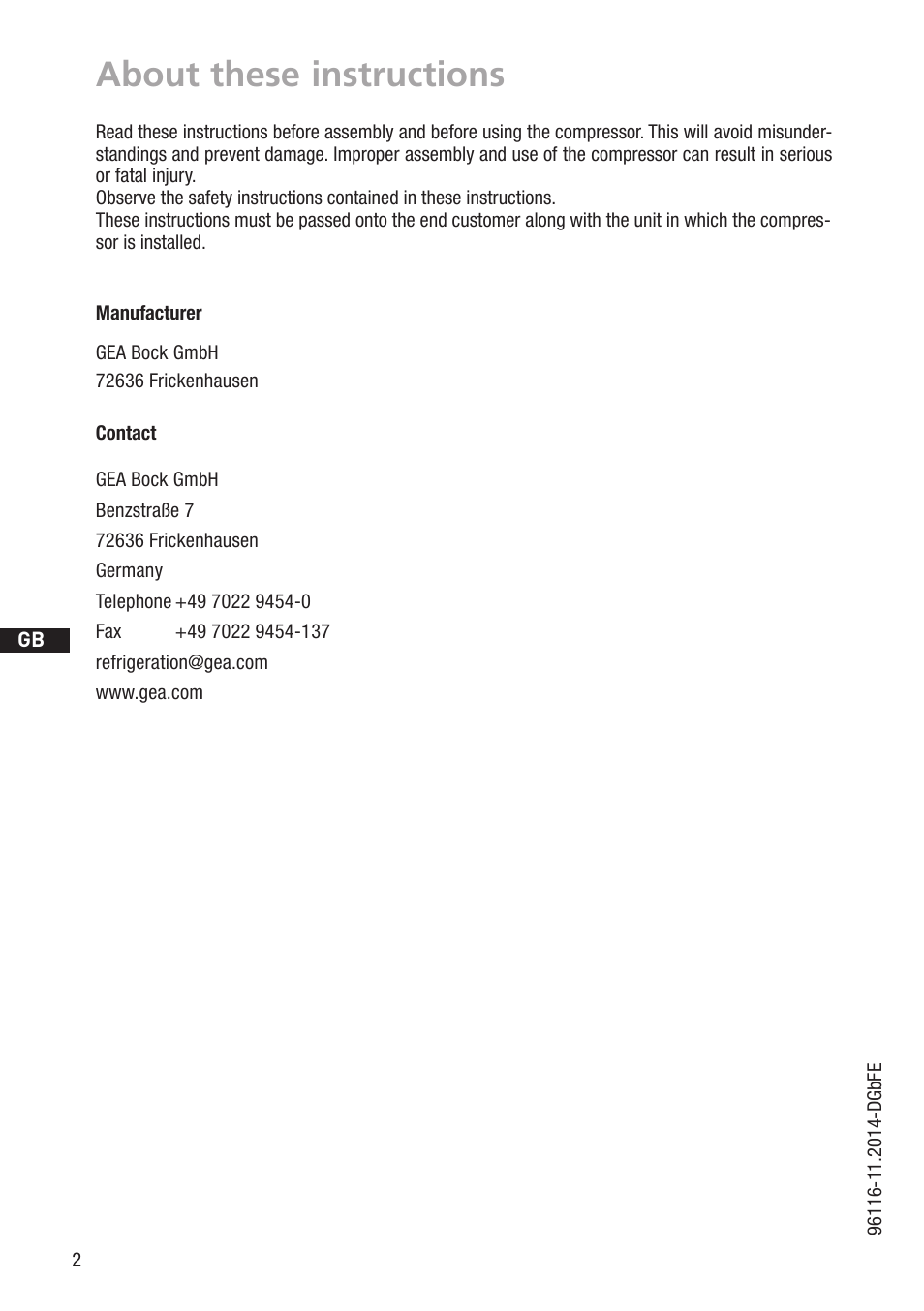 About these instructions | GEA Bock HGX34P 2 pole User Manual | Page 2 / 32