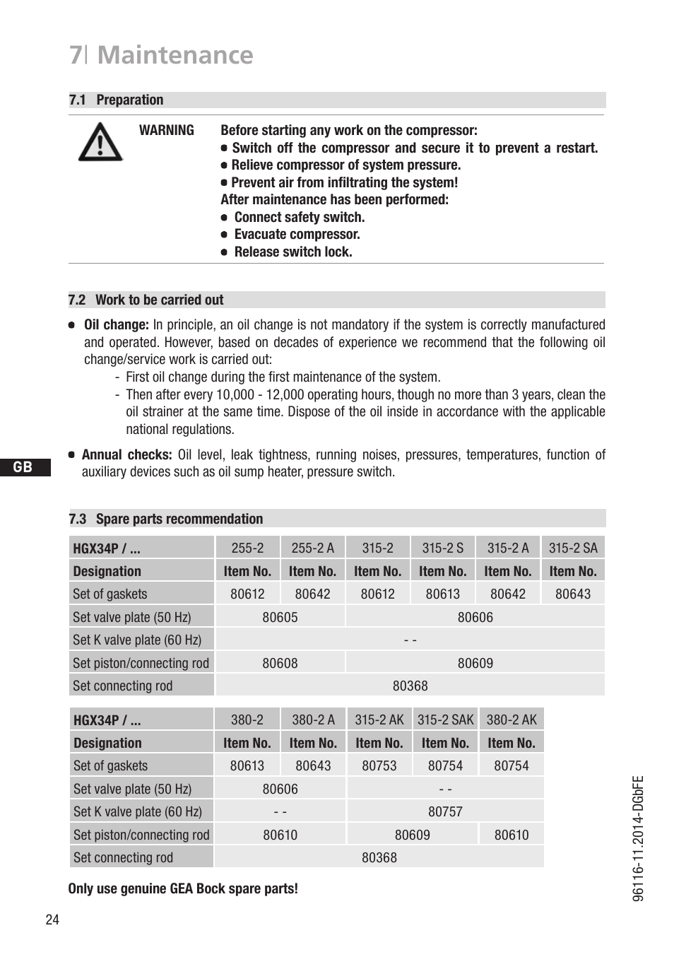 7 | maintenance | GEA Bock HGX34P 2 pole User Manual | Page 24 / 32