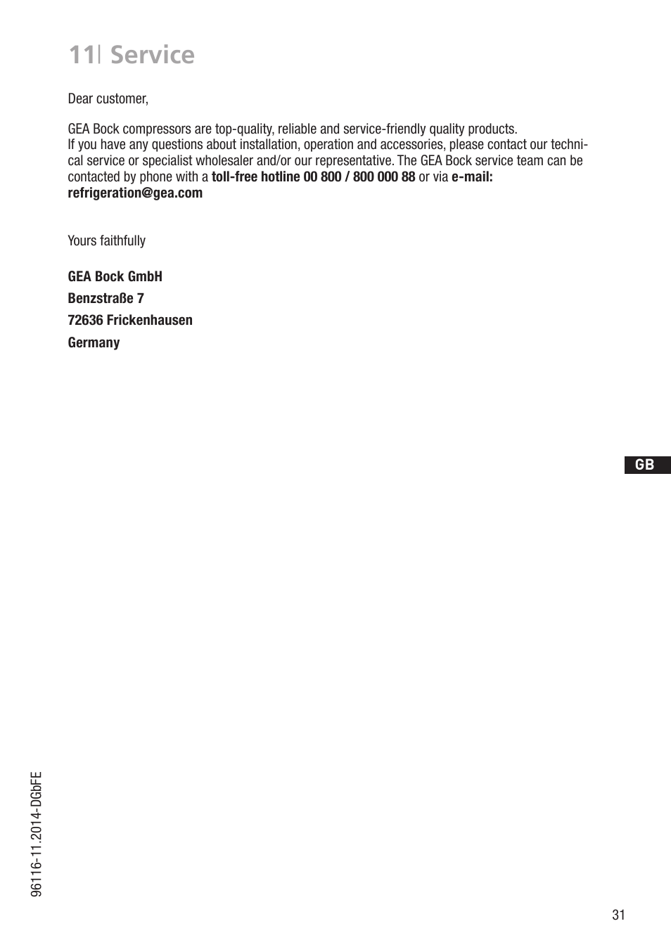 11 | service | GEA Bock HGX34P 2 pole User Manual | Page 31 / 32