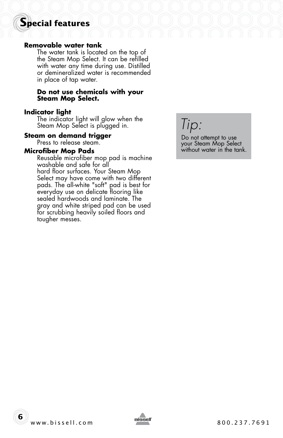 Pecial features | Bissell 94E9 User Manual | Page 6 / 12