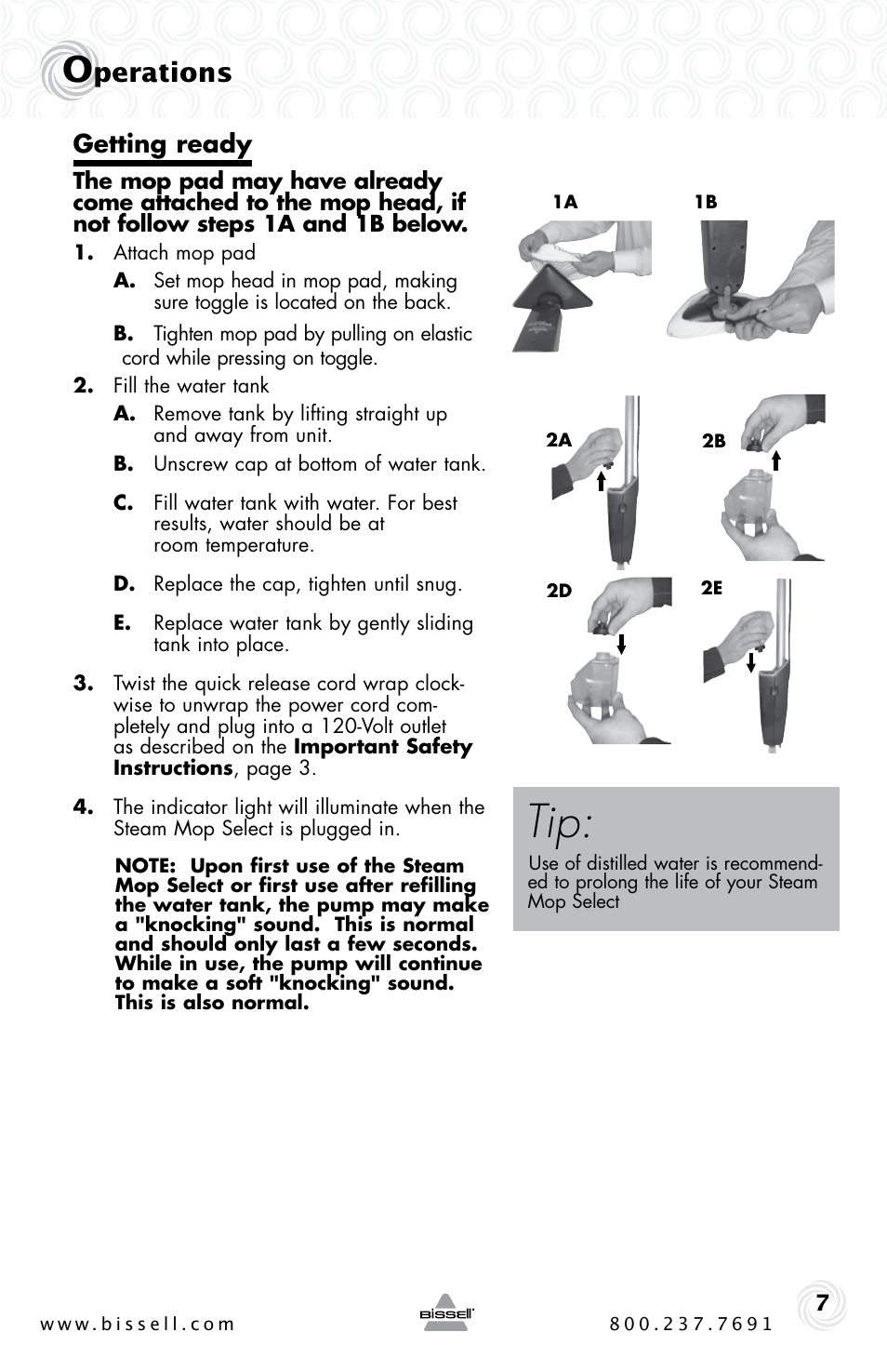 Perations, Getting ready | Bissell 94E9 User Manual | Page 7 / 12