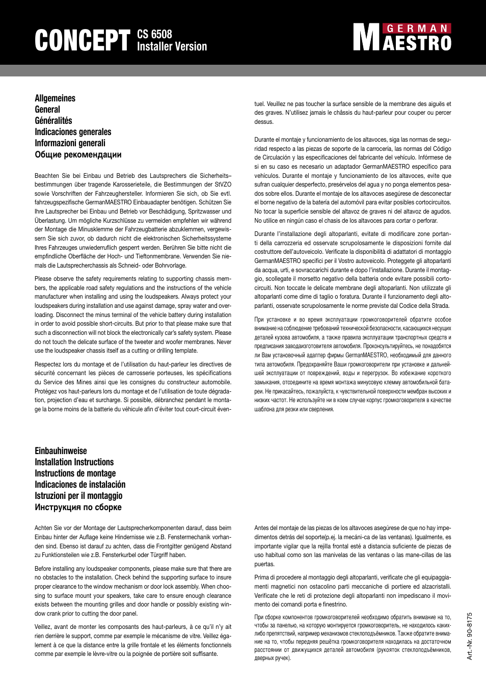 Concept, Cs 6508 installer version | GermanMAESTRO CS 6508 IV 2 Ohm User Manual | Page 4 / 4