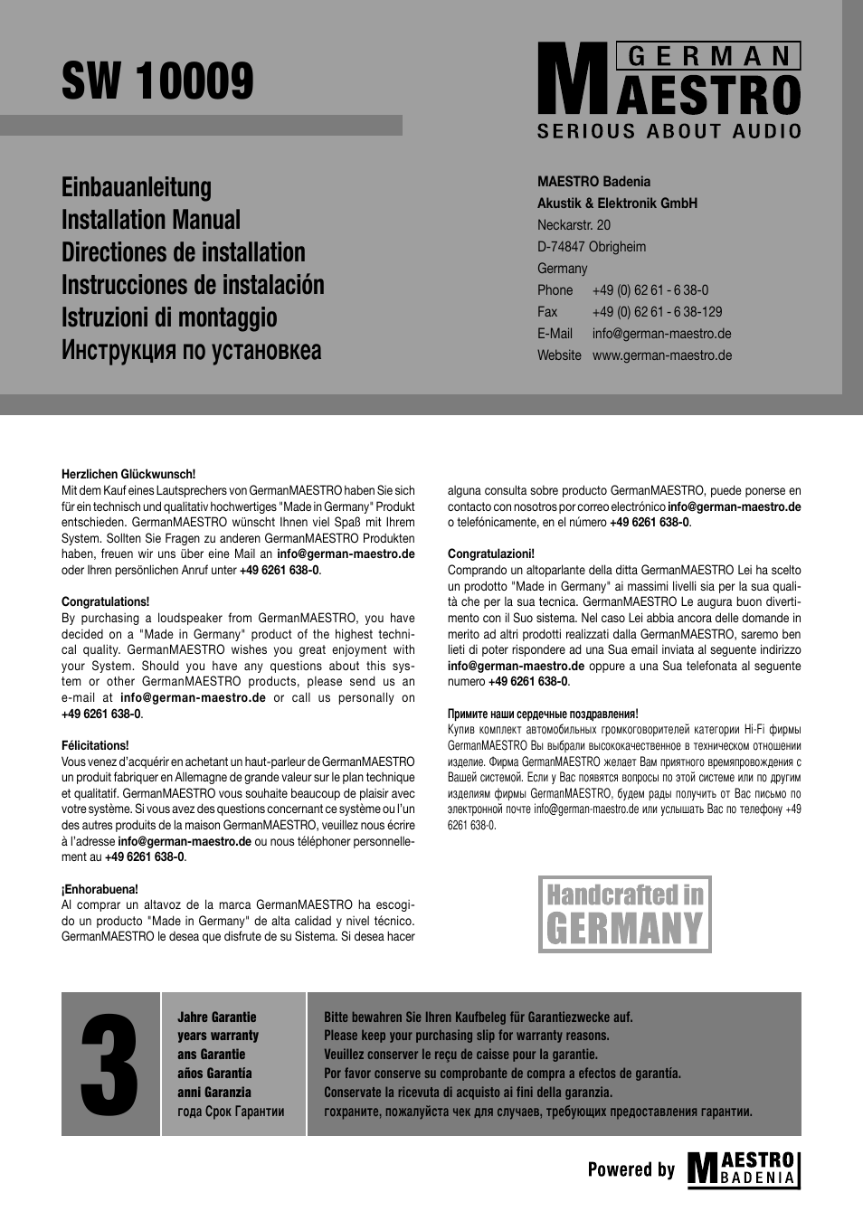 GermanMAESTRO SW 10009 User Manual | 4 pages