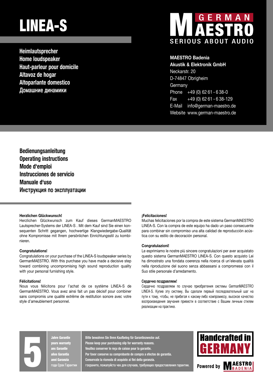 GermanMAESTRO LINEA-S Loudspeaker User Manual | 8 pages