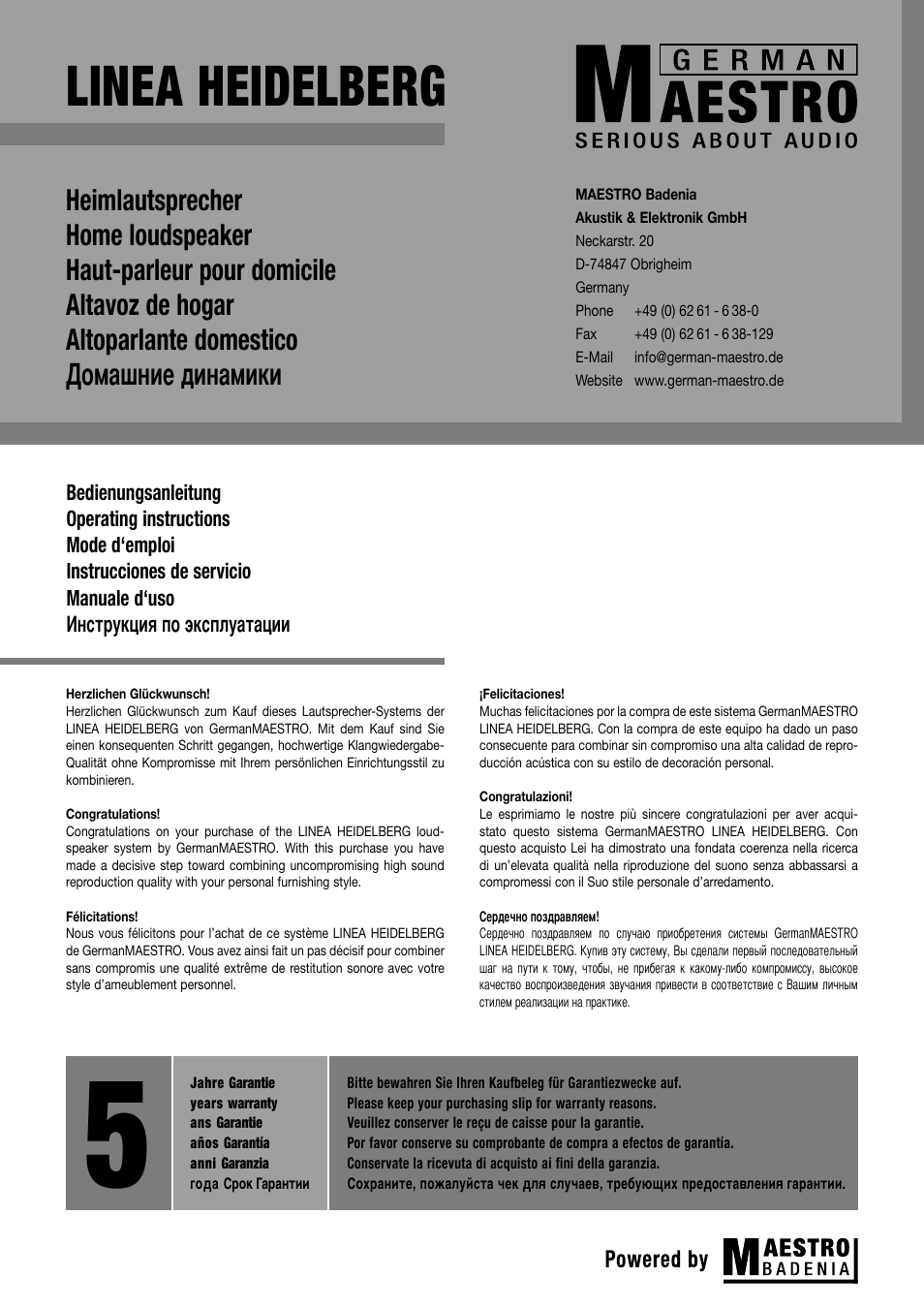 GermanMAESTRO LINEA-Heidelberg Loudspeaker User Manual | 6 pages
