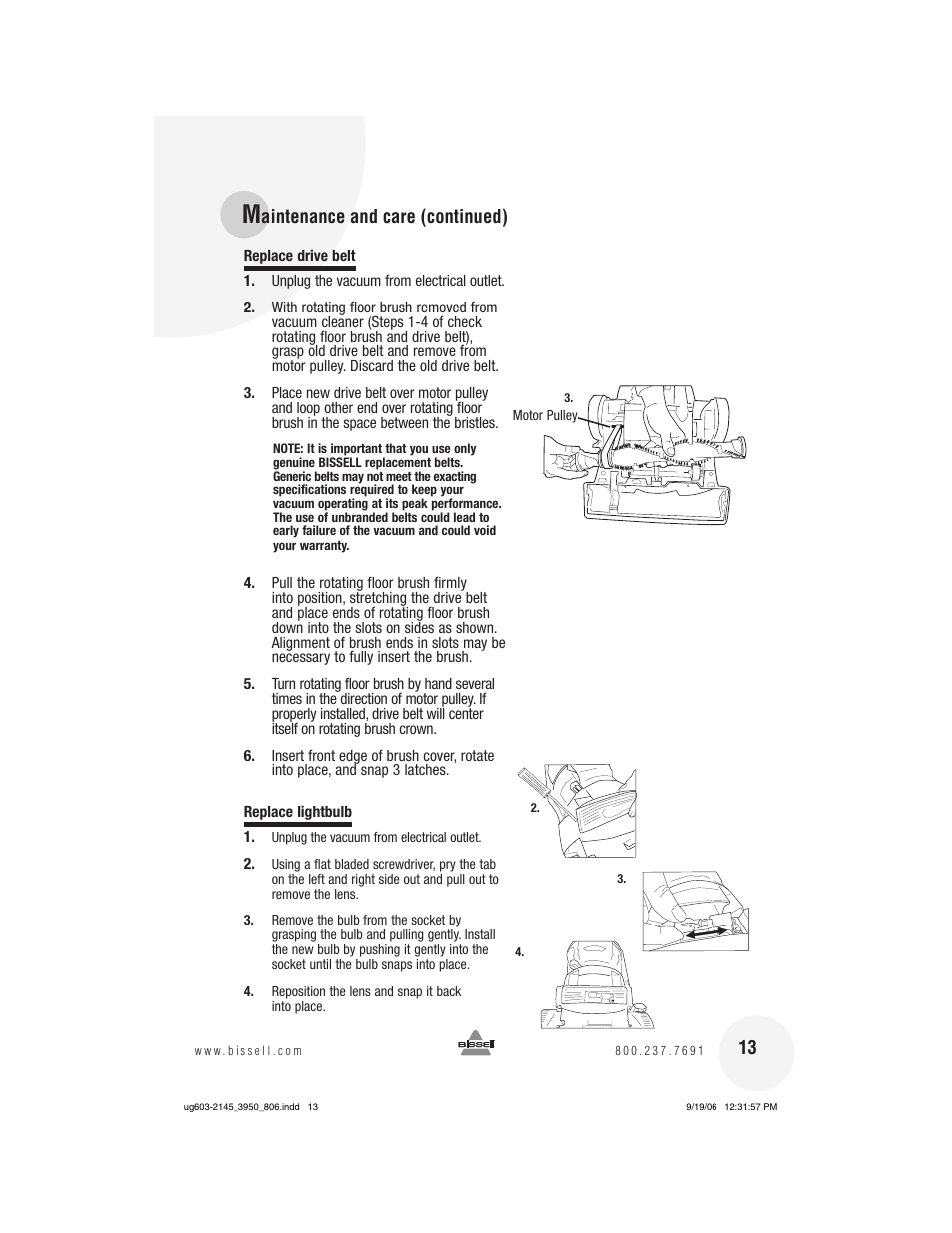 Aintenance and care (continued) | Bissell 3950 User Manual | Page 13 / 20