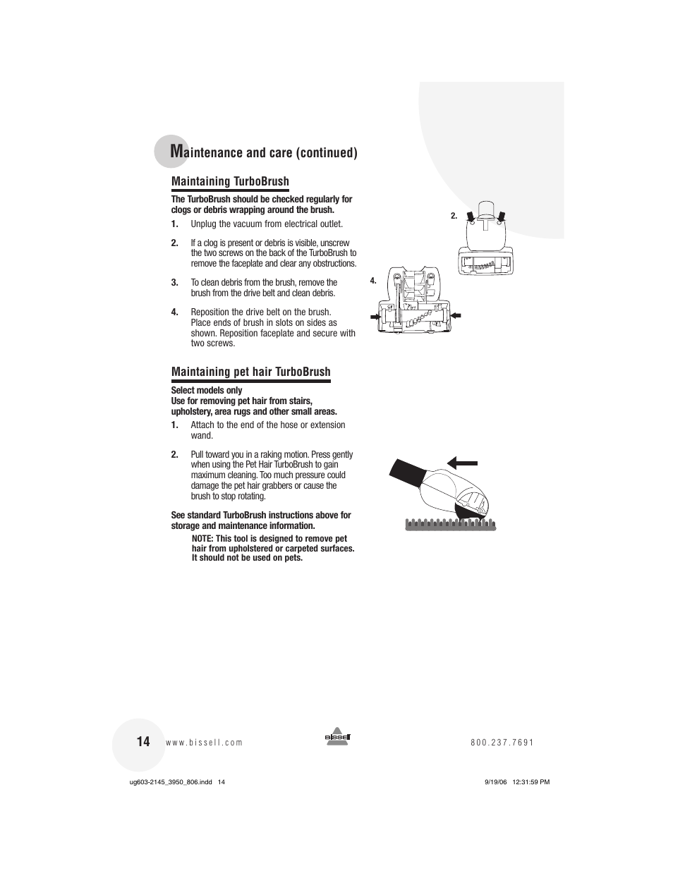Aintenance and care (continued) | Bissell 3950 User Manual | Page 14 / 20