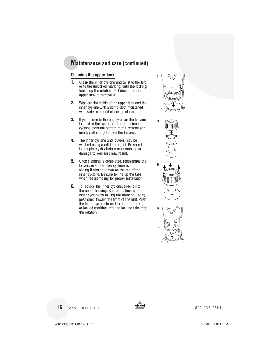 Aintenance and care (continued) | Bissell 3950 User Manual | Page 16 / 20