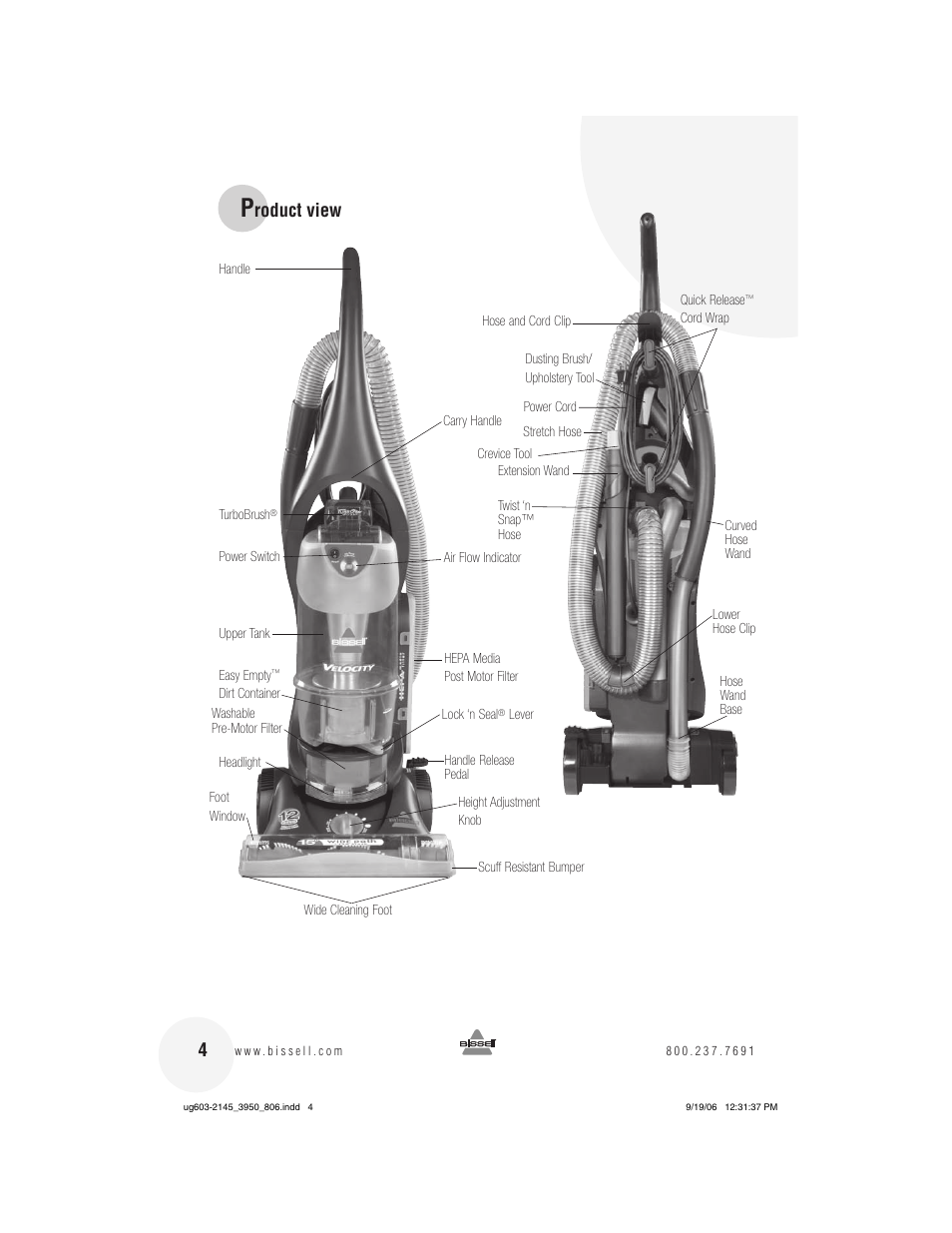 Roduct view | Bissell 3950 User Manual | Page 4 / 20