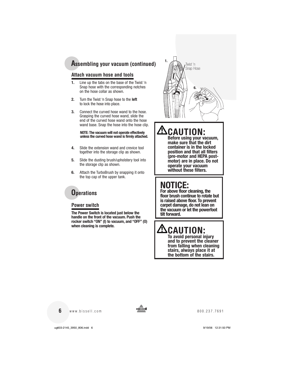 Notice, Caution | Bissell 3950 User Manual | Page 6 / 20
