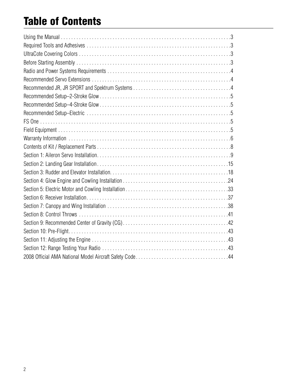 Hangar 9 Pulse XT 60 ARF User Manual | Page 2 / 48