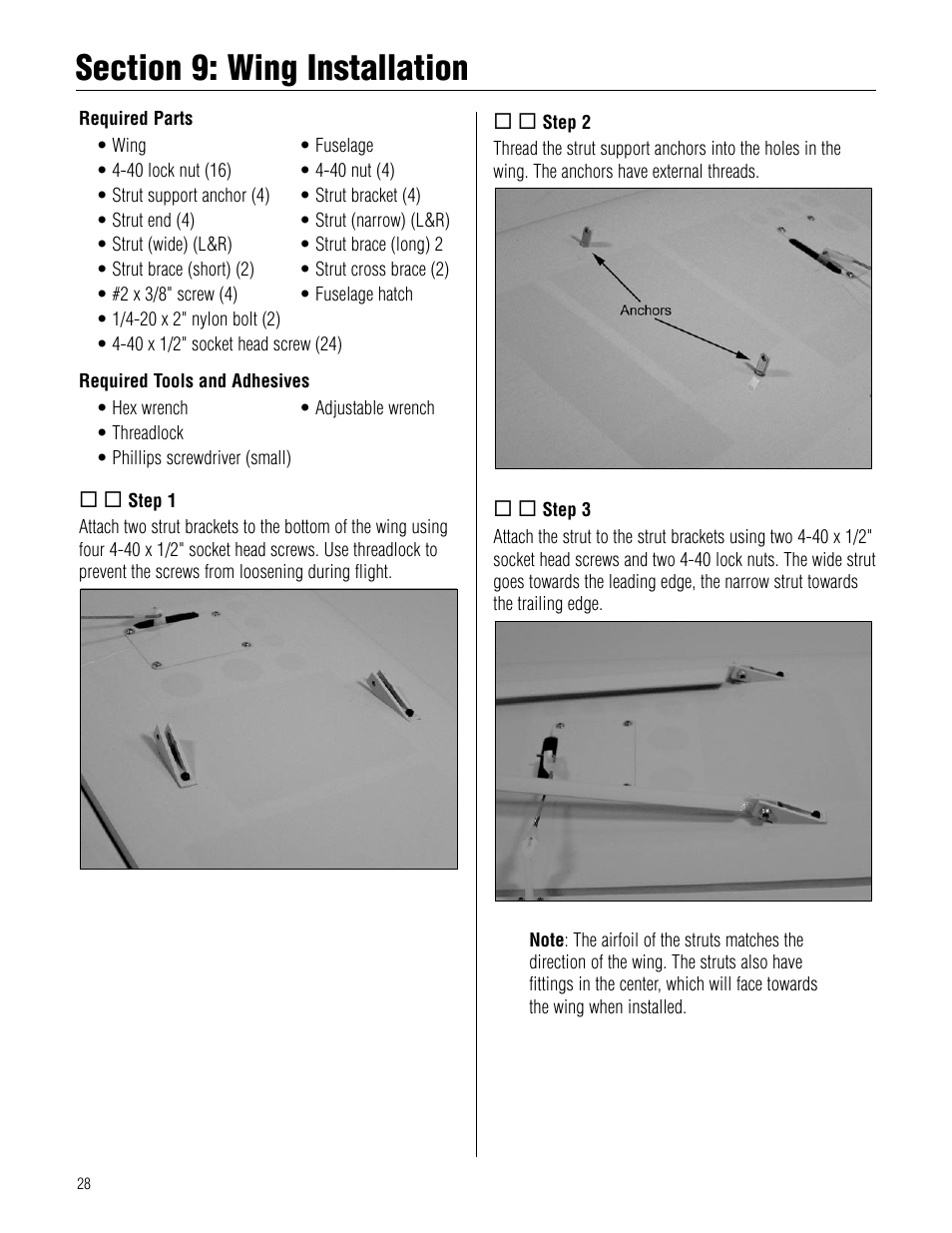 Section 9: wing installation | Hangar 9 Piper J-3 Cub 40 ARF User Manual | Page 28 / 36