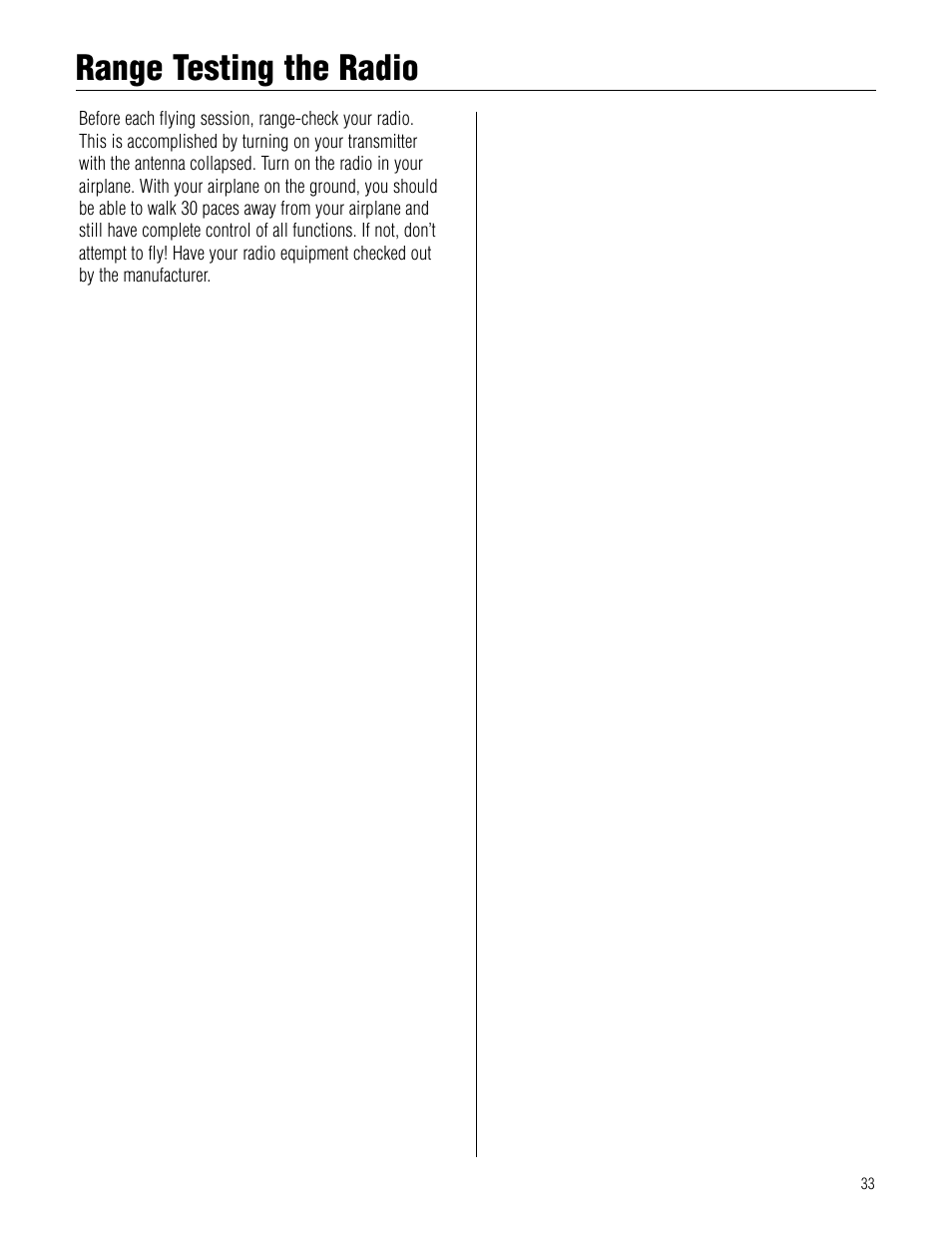 Range testing the radio | Hangar 9 Piper J-3 Cub 40 ARF User Manual | Page 33 / 36