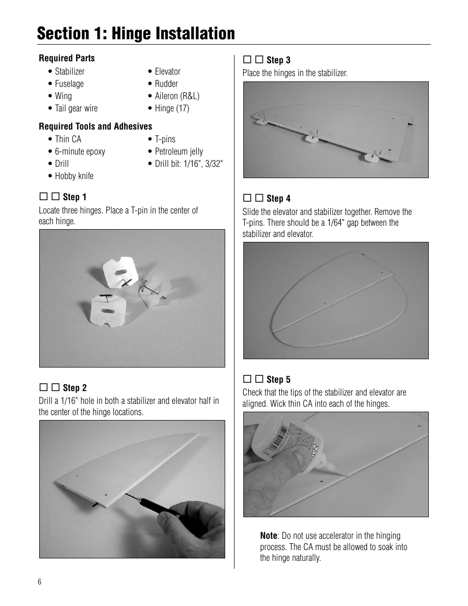 Section 1: hinge installation | Hangar 9 Piper J-3 Cub 40 ARF User Manual | Page 6 / 36