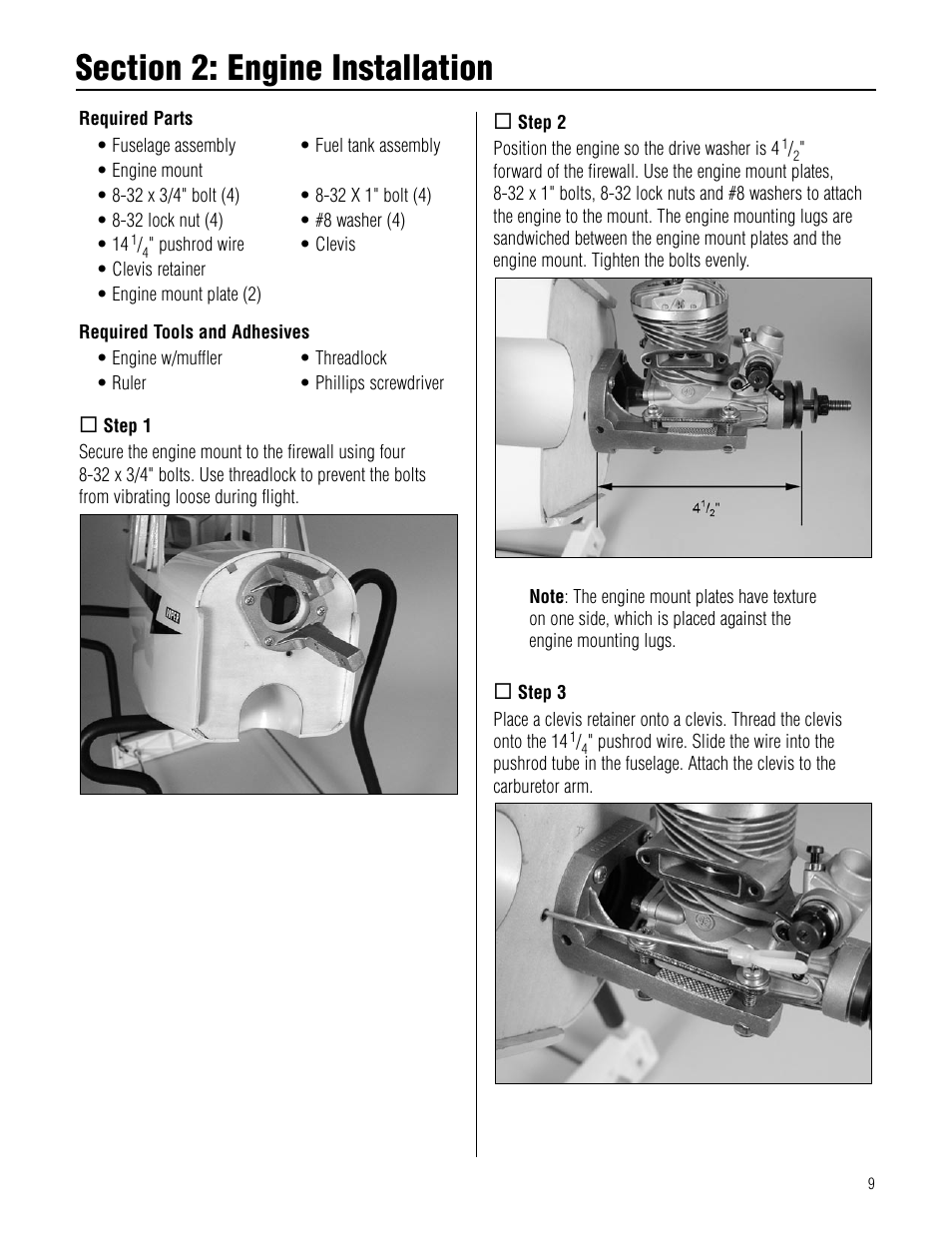 Section 2: engine installation | Hangar 9 Piper J-3 Cub 40 ARF User Manual | Page 9 / 36