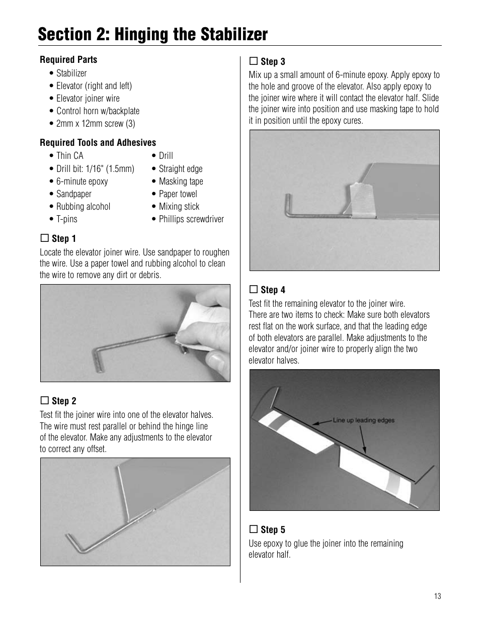 Section 2: hinging the stabilizer, Section.2:.hinging.the.stabilizer | Hangar 9 Pulse XT 40 ARF User Manual | Page 13 / 40