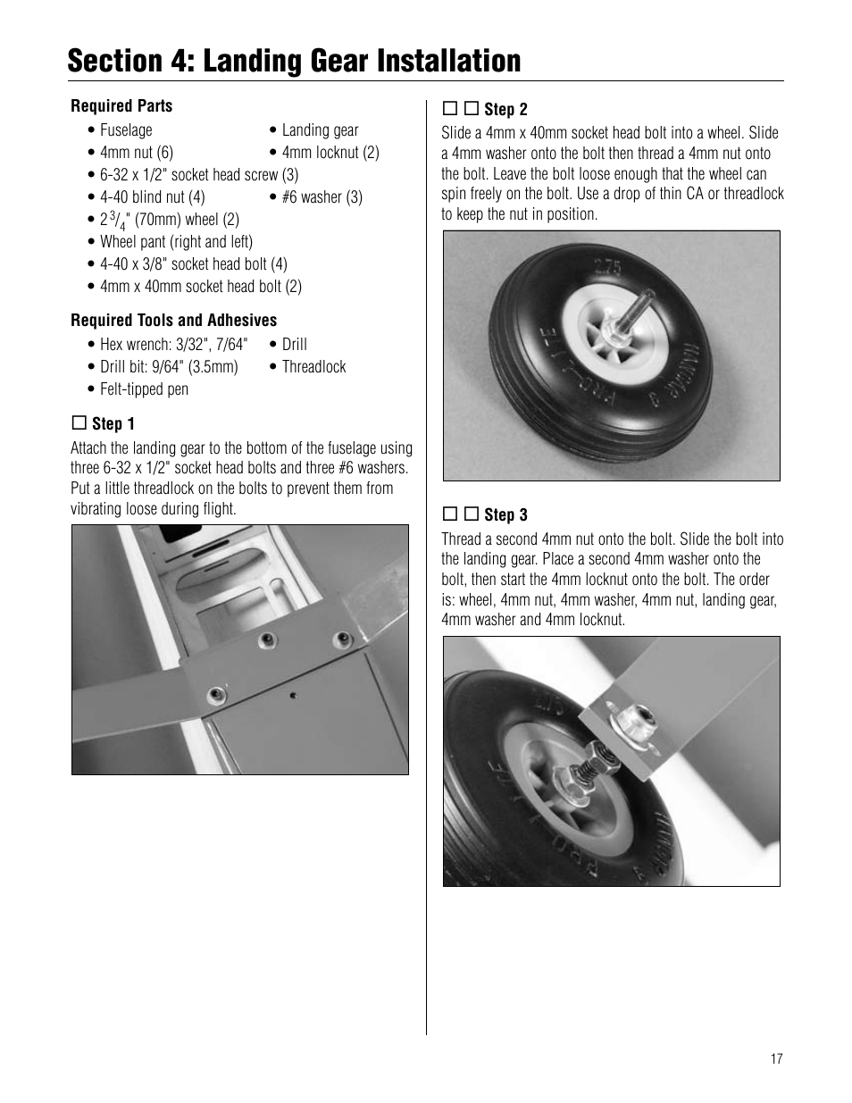 Section 4: landing gear installation, Section.4:.landing.gear.installation | Hangar 9 Pulse XT 40 ARF User Manual | Page 17 / 40