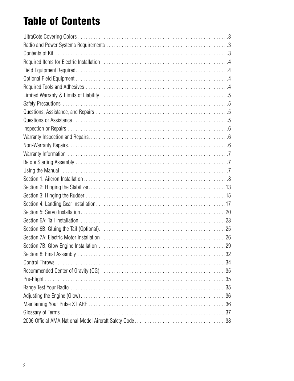 Hangar 9 Pulse XT 40 ARF User Manual | Page 2 / 40