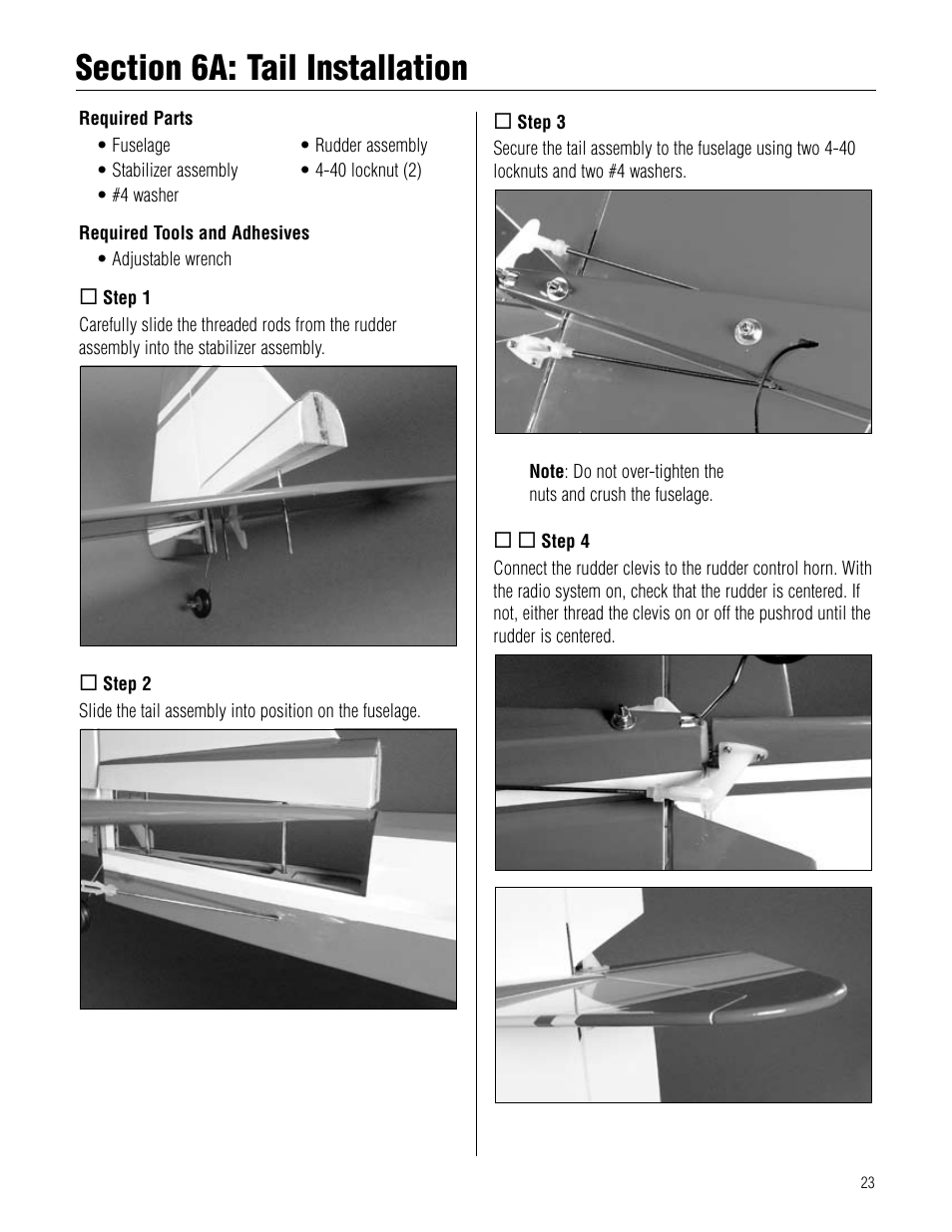 Section 6a: tail installation, Section.6a:.tail.installation | Hangar 9 Pulse XT 40 ARF User Manual | Page 23 / 40