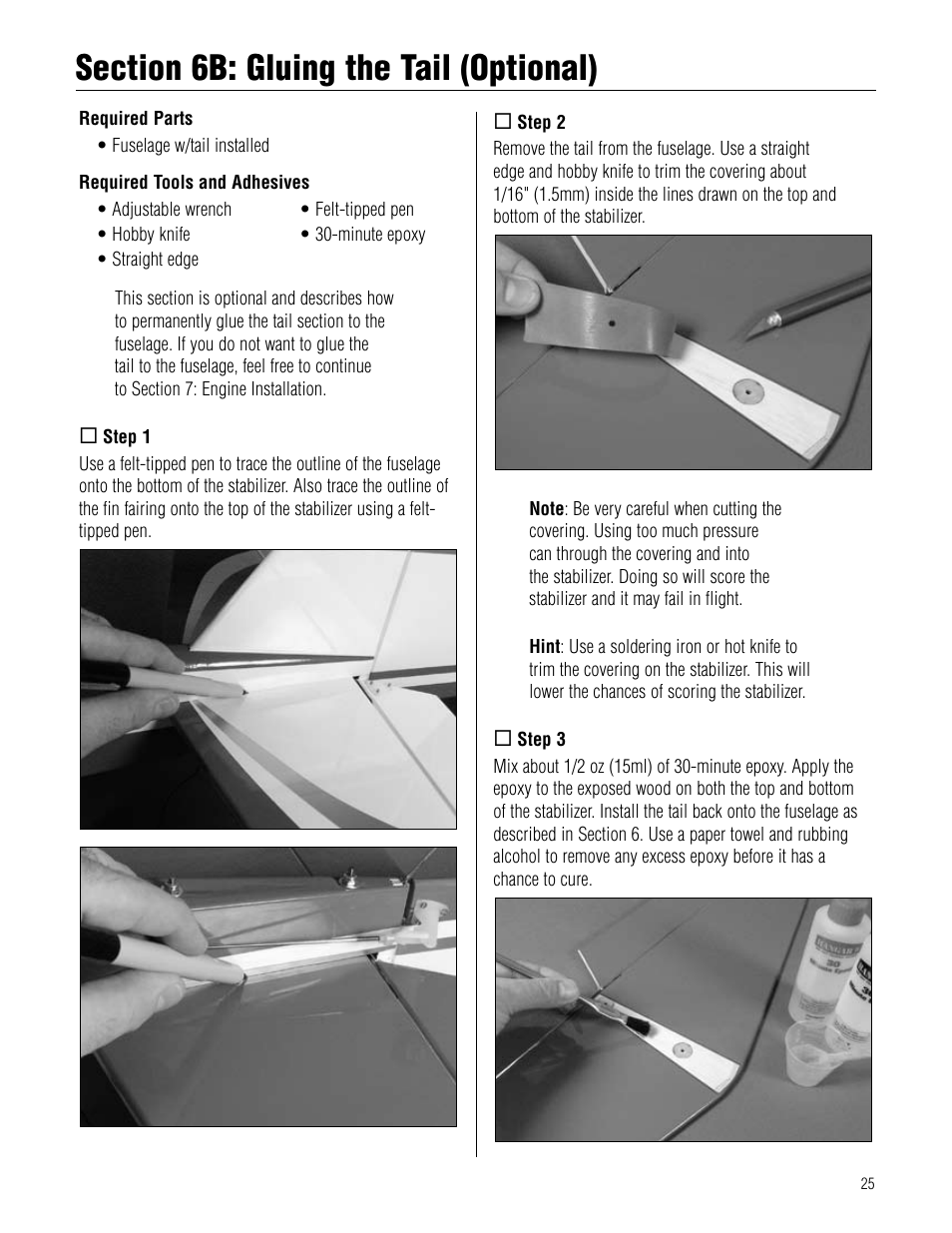 Section 6b: gluing the tail (optional), Section.6b:.gluing.the.tail.(optional) | Hangar 9 Pulse XT 40 ARF User Manual | Page 25 / 40