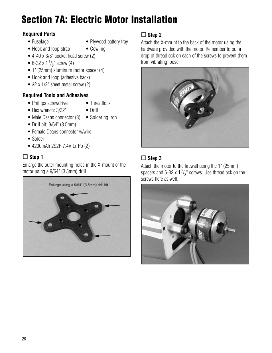 Section 7a: electric motor installation, Section.7a:.electric.motor.installation | Hangar 9 Pulse XT 40 ARF User Manual | Page 26 / 40