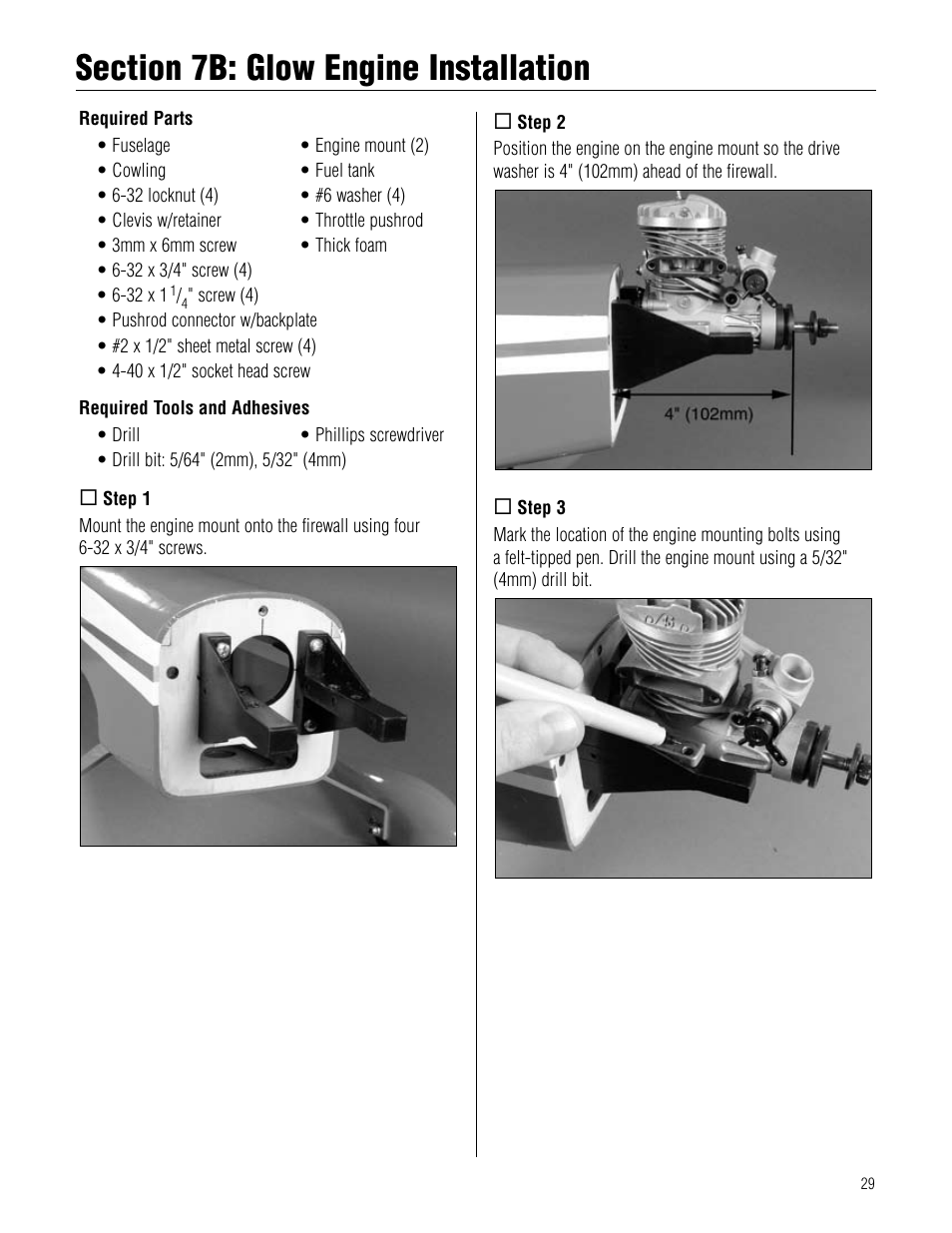 Section 7b: glow engine installation, Section.7b:.glow.engine.installation | Hangar 9 Pulse XT 40 ARF User Manual | Page 29 / 40