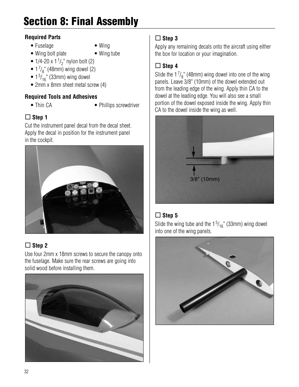 Section 8: final assembly, Section.8:.final.assembly | Hangar 9 Pulse XT 40 ARF User Manual | Page 32 / 40