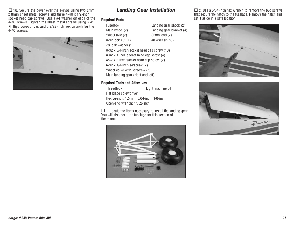 Hangar 9 33% Pawnee 80cc ARF (3 Boxes) User Manual | Page 15 / 36