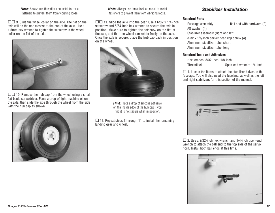 Hangar 9 33% Pawnee 80cc ARF (3 Boxes) User Manual | Page 17 / 36