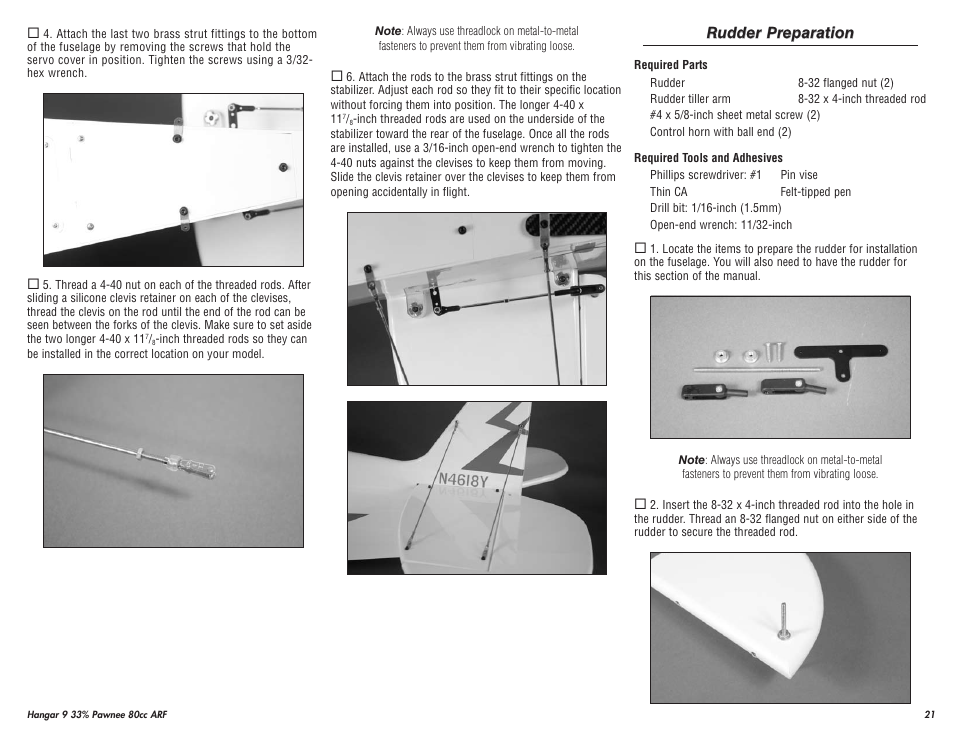 Hangar 9 33% Pawnee 80cc ARF (3 Boxes) User Manual | Page 21 / 36