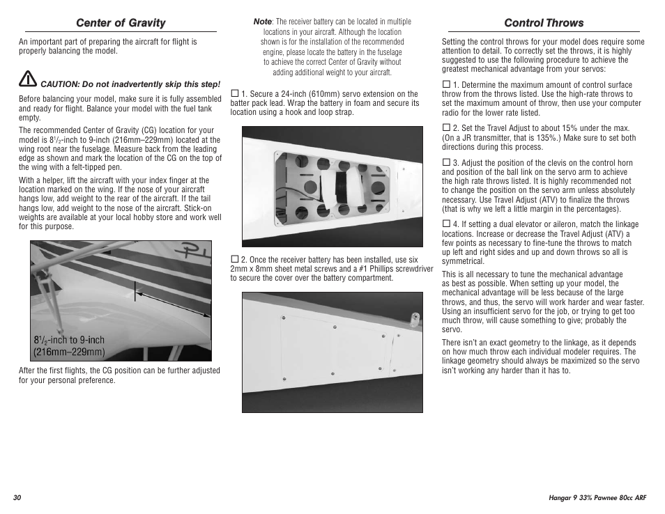 Hangar 9 33% Pawnee 80cc ARF (3 Boxes) User Manual | Page 30 / 36