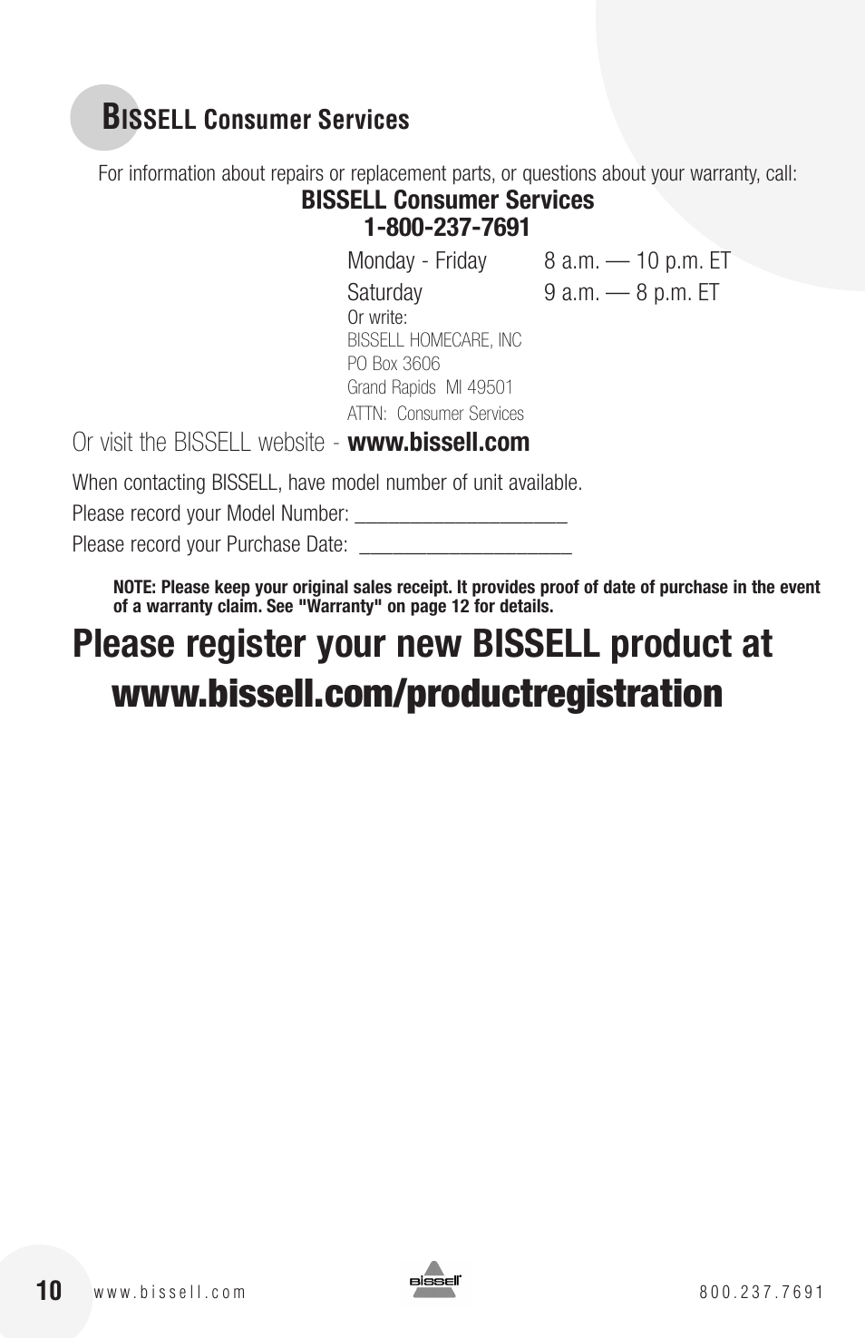 Bissell QuickSteamer 1770 series User Manual | Page 10 / 12